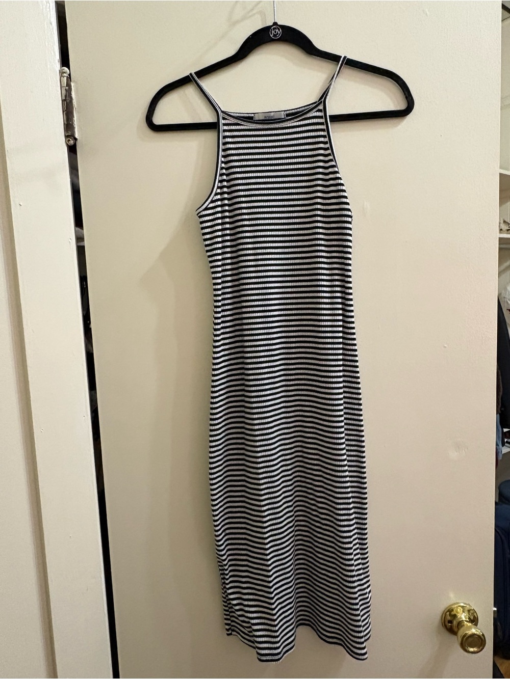 acemi Striped Black & White Bodycon Halter Midi Dress